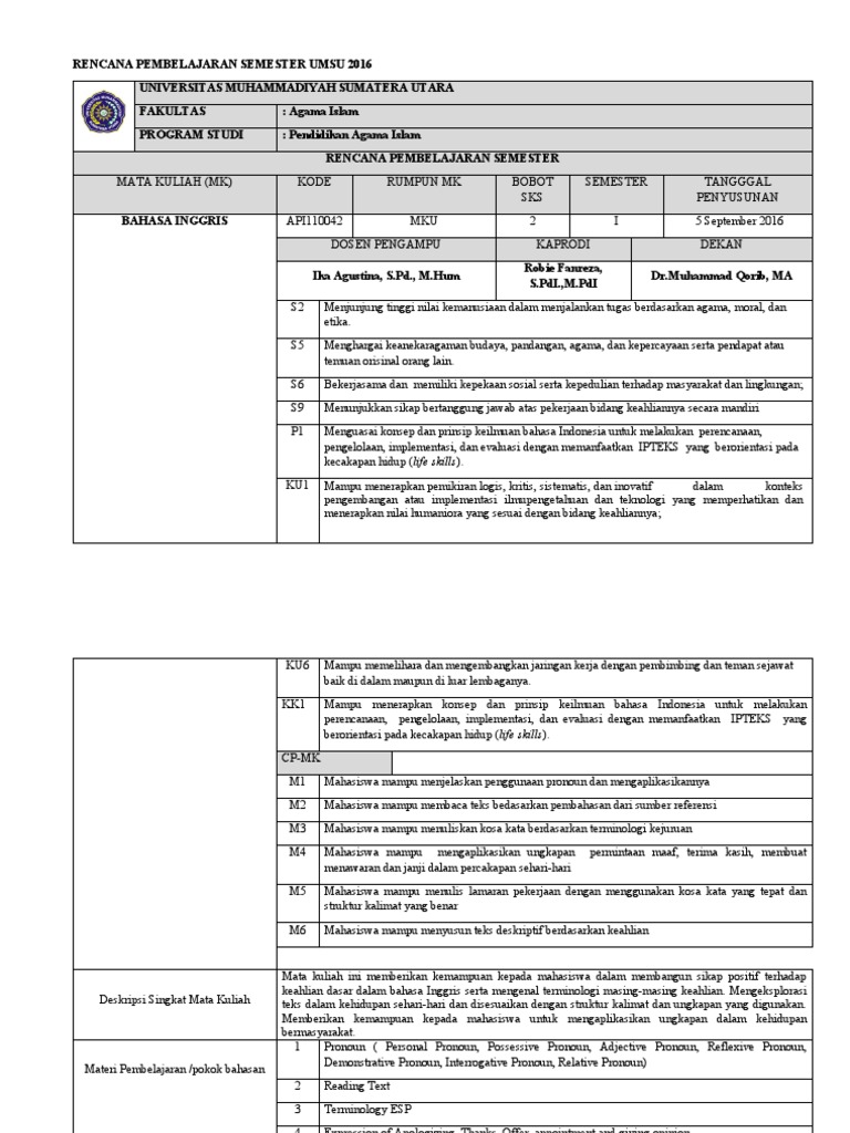 Rps Bahasa Inggris Se Umsu | PDF