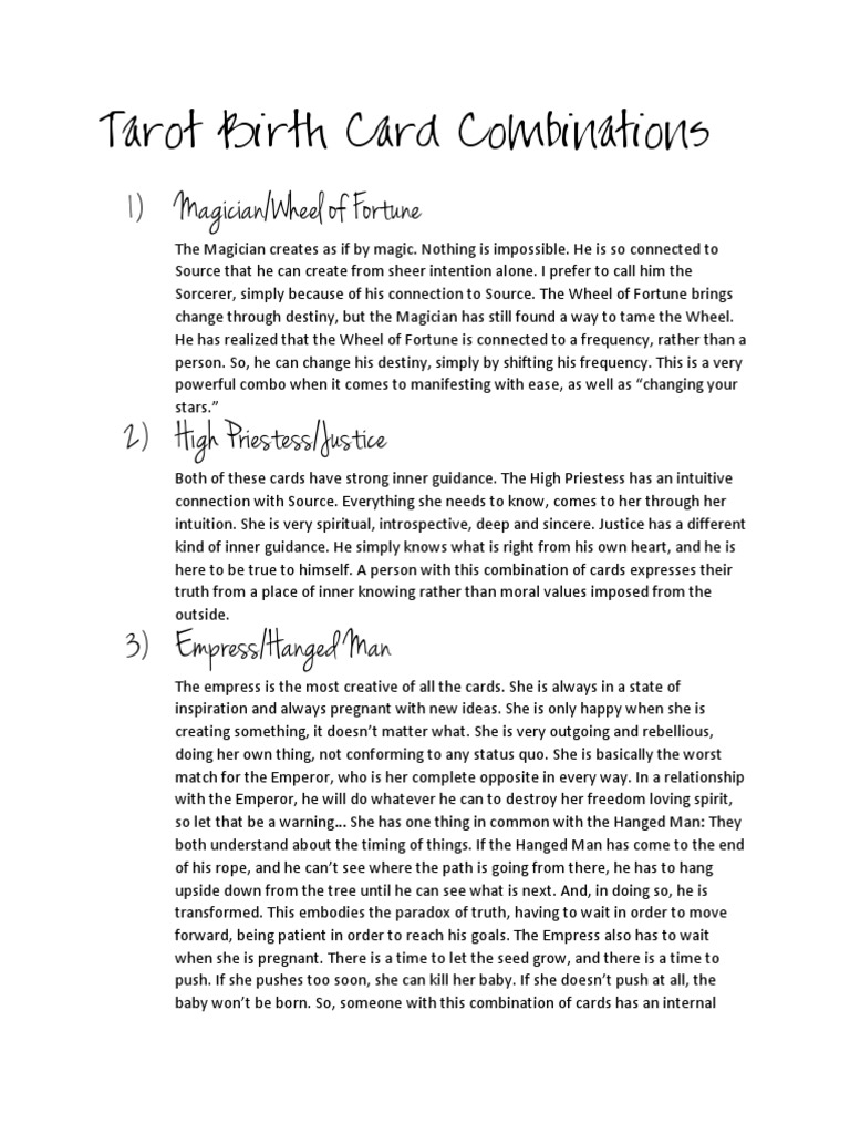Tarot Birth Card Combinations PDF