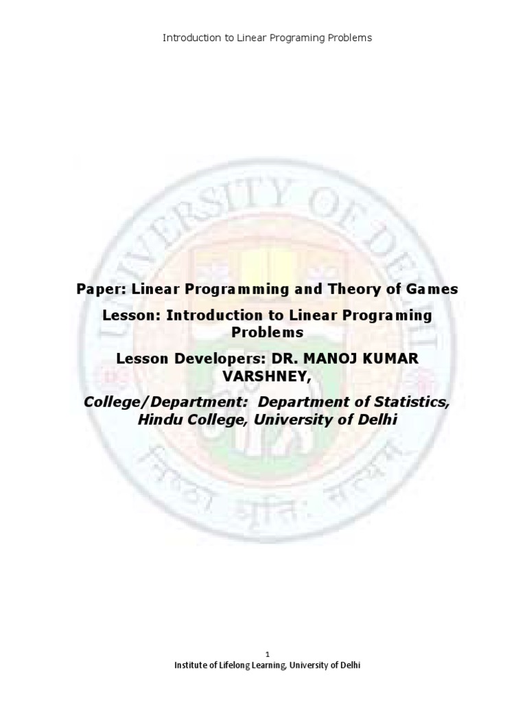 Introduction To Linear Programing Problems | PDF | Linear Programming ...