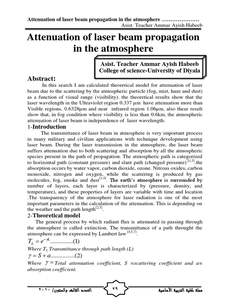 Laser Attenuation PDF Scattering Atmosphere Of Earth