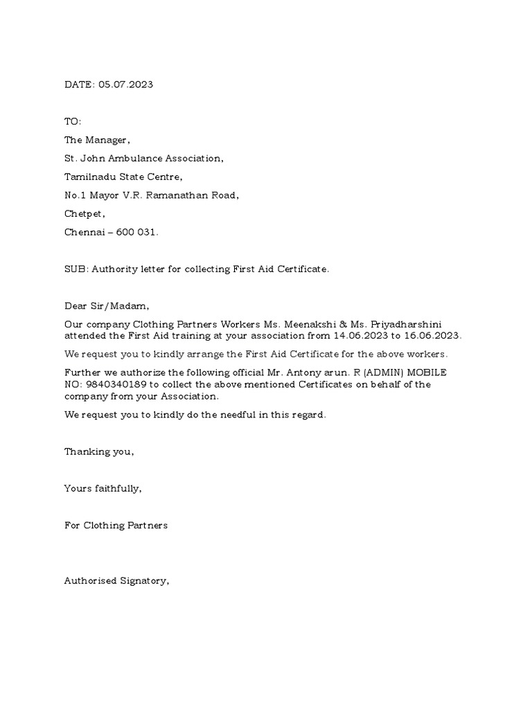 Request for First Aid Certificates Collection | PDF | Business