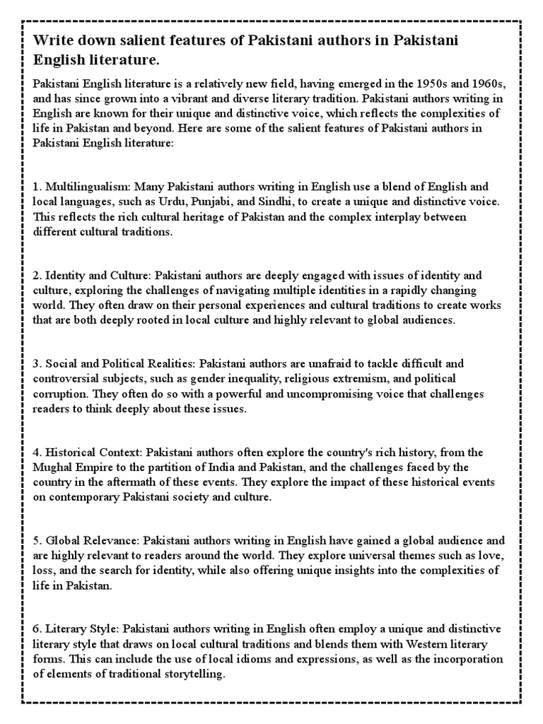 Salient Features of Pakistani English Literature | PDF | Pakistan | Society