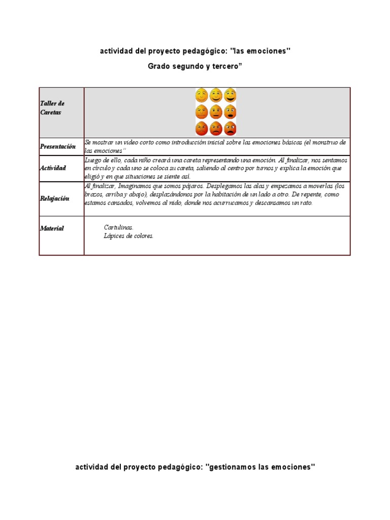 Taller de Emociones para Niños | PDF | Relaciones personales, crianza y ...