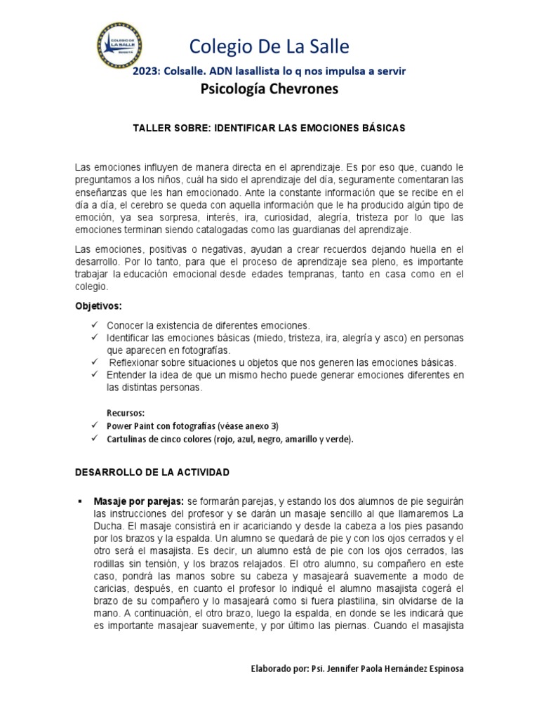 Taller Emociones Básicas en Niños | PDF | Las emociones | Aprendizaje