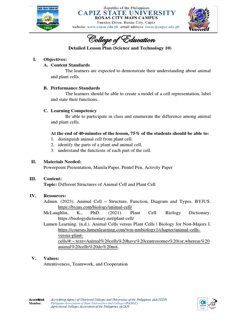 Detailed Lesson Plan 40 Minutes | PDF | Cell (Biology) | Organelle