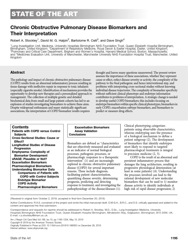 COPD Biomarkers and Their Interpretation. Ajrccm.2018 | PDF | Chronic ...