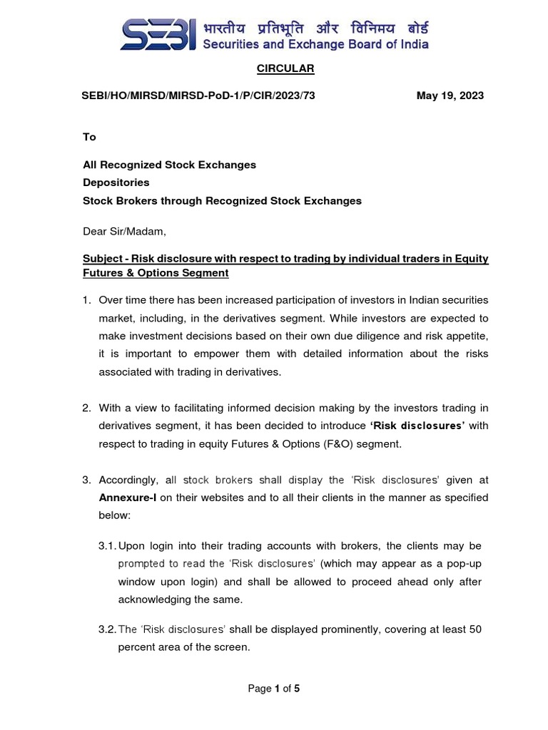 Sebi Risk Disclosure Pdf Stocks Futures Contract