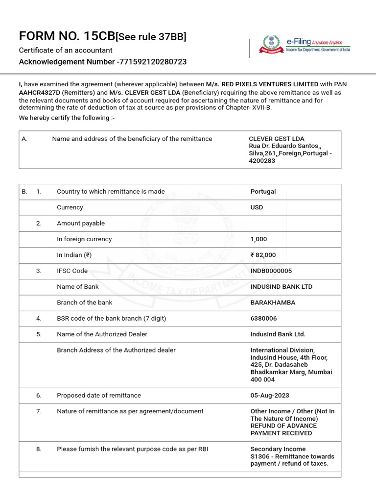 Form 15CB - Filed Form | PDF