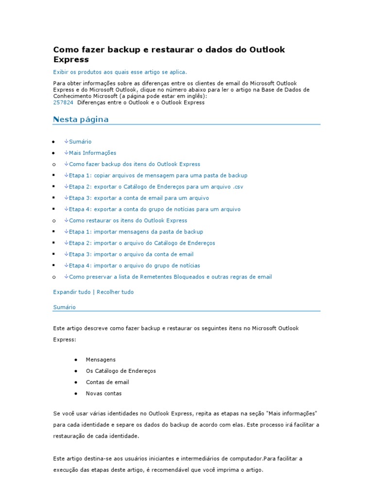 Backup e Restauração no Outlook Express | PDF | Janela (informática ...