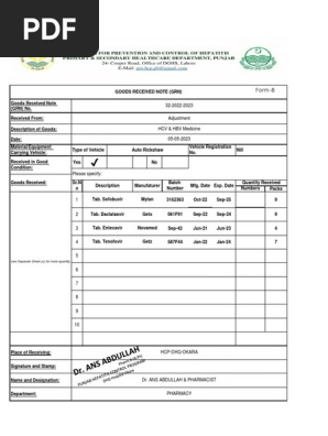 Goods Received Note Pharmacy 05-05-2023