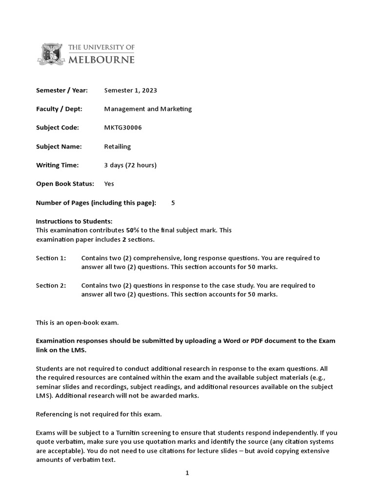 Ewan McKenzie Exam Paper MKTG30006 2023 S1 | PDF | Brand | Retail