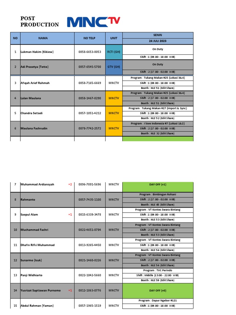 Jadwal Editing Inhouse Produksi Mnctv 24 Sd 30 Juli 2023 Pdf