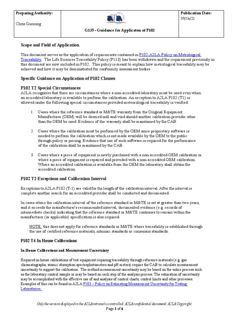 G135 - Guidance For Applicaton of P102-24655-2 | PDF | Calibration ...