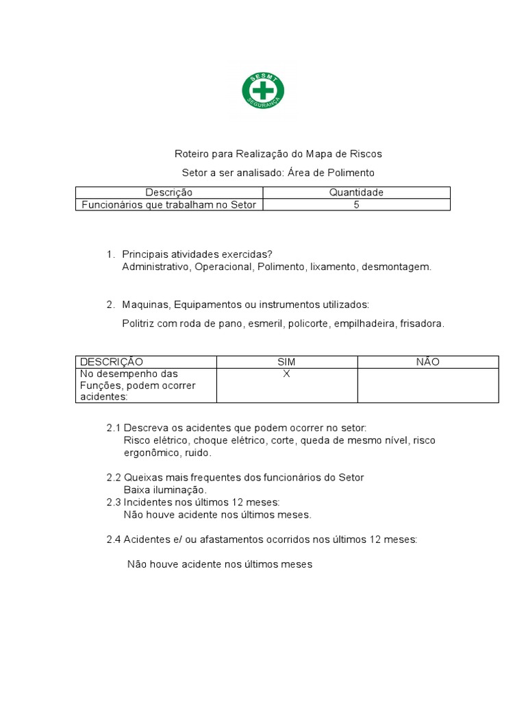 Roteiro para Realização Do Mapa de Riscos 1 | PDF | Ciências Físicas ...