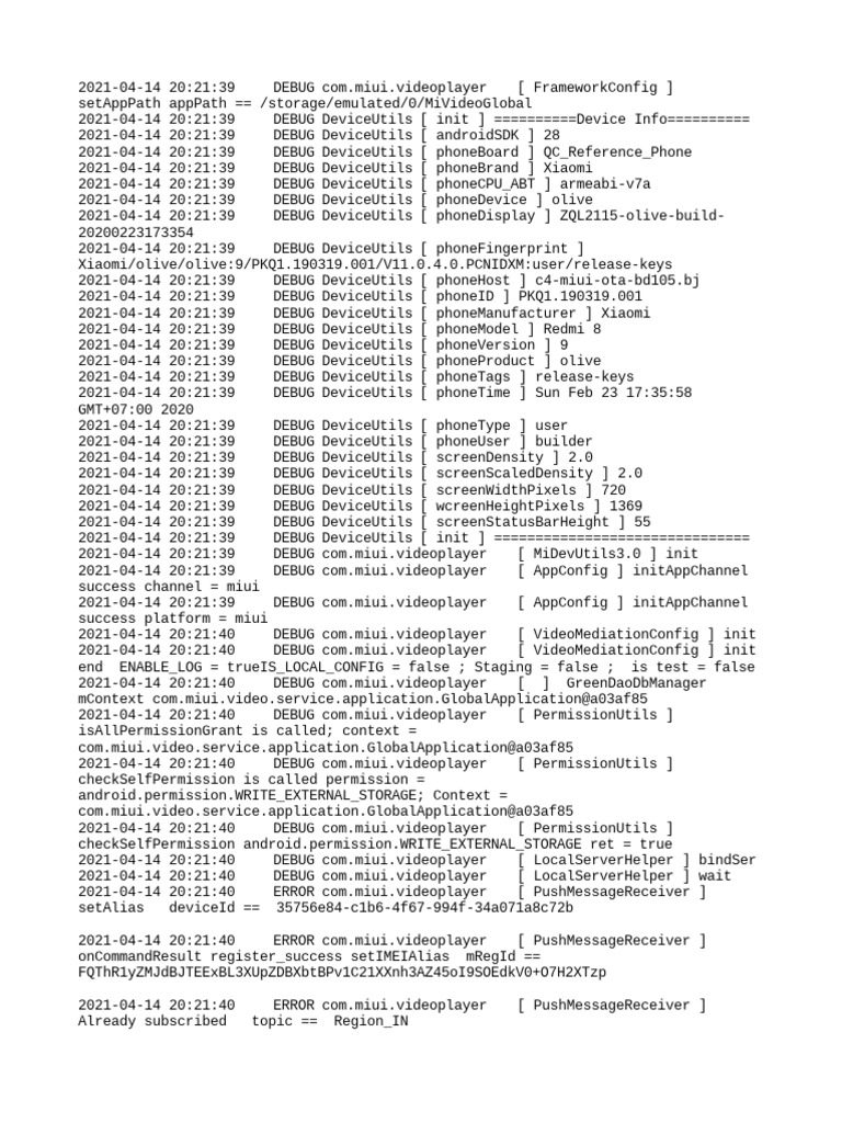 Xiaomi Redmi 8 Video Player Debug Logs | PDF | Debugging | Software ...