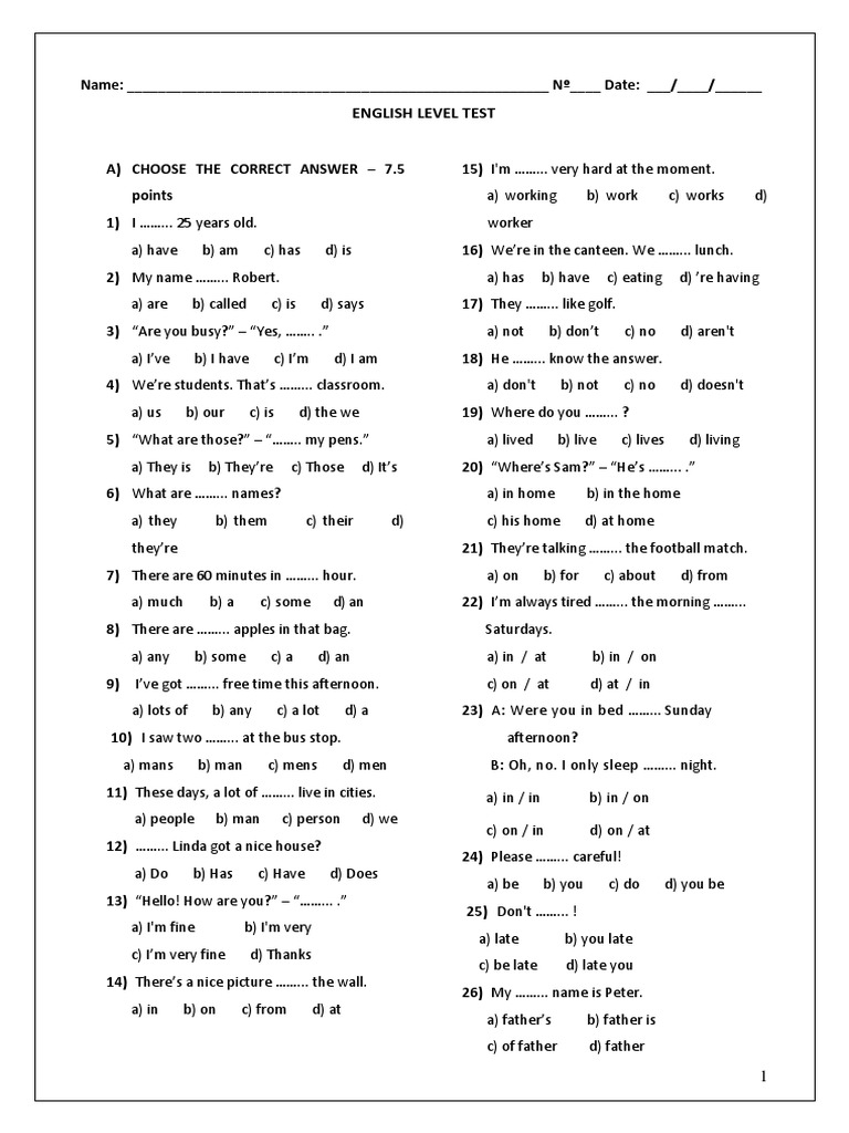 english-level-test-a1-pdf