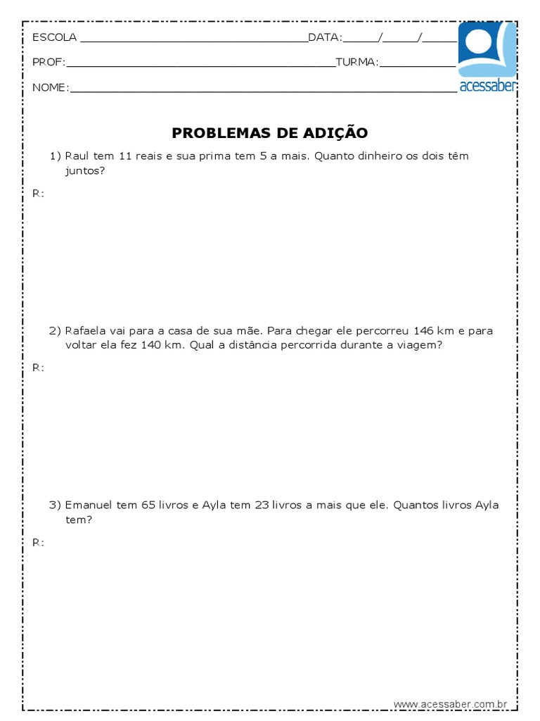 Problemas de Adição para 3º Ano | PDF