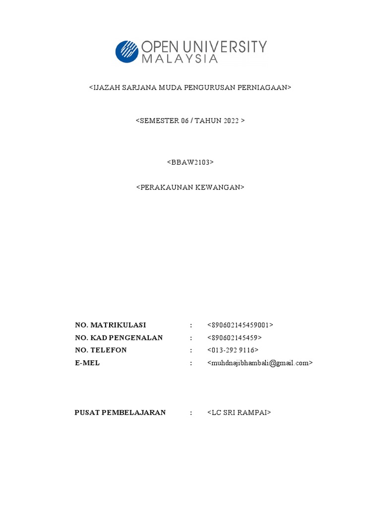 Assignment Bbaw2103 Financial Accounting Pdf Expense Balance Sheet