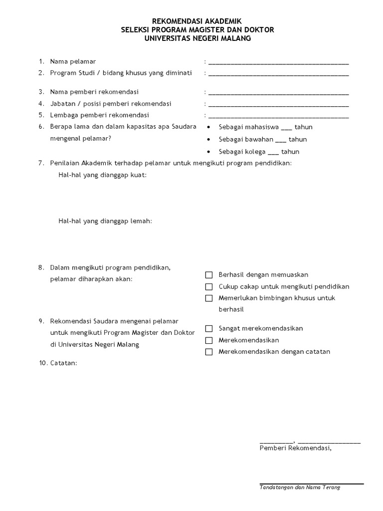 Surat Rekomendasi Akademik | PDF