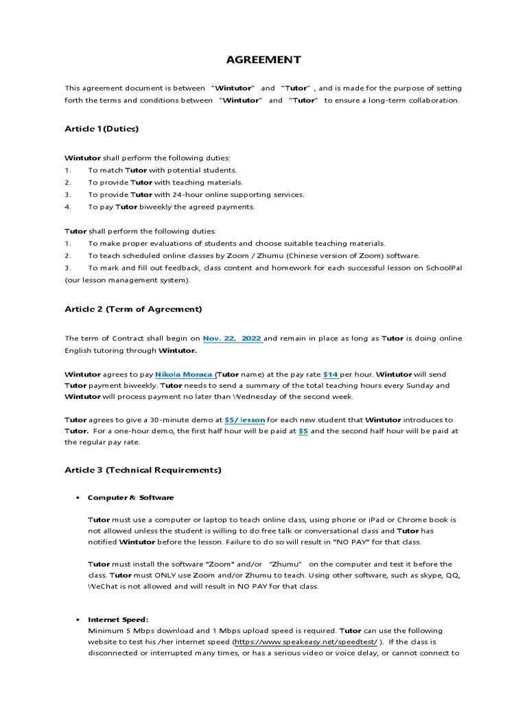 Wintutor Tutor Agreement Details | PDF | Computing