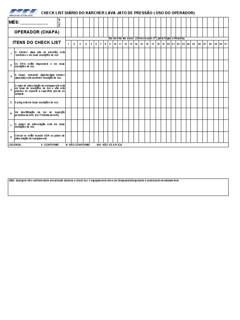 Check List Diário Karcher Lava Jato | PDF | Tecnologia e Engenharia