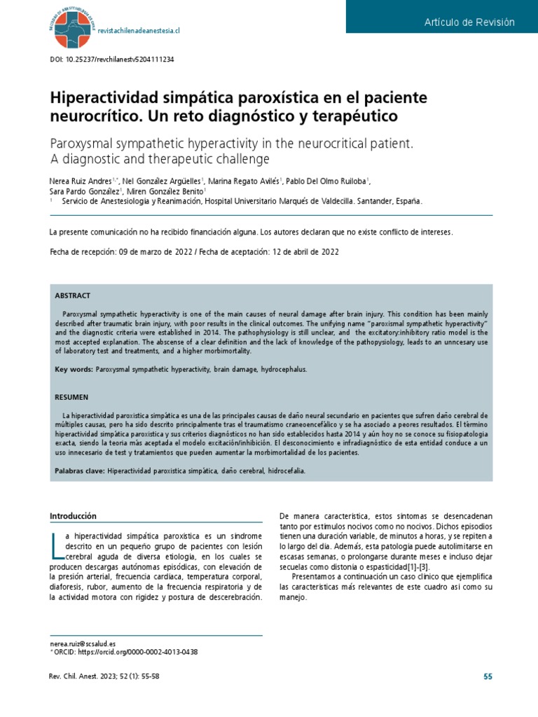 Hiperactividad simpática paroxística en neurocríticos | PDF | Distonia ...