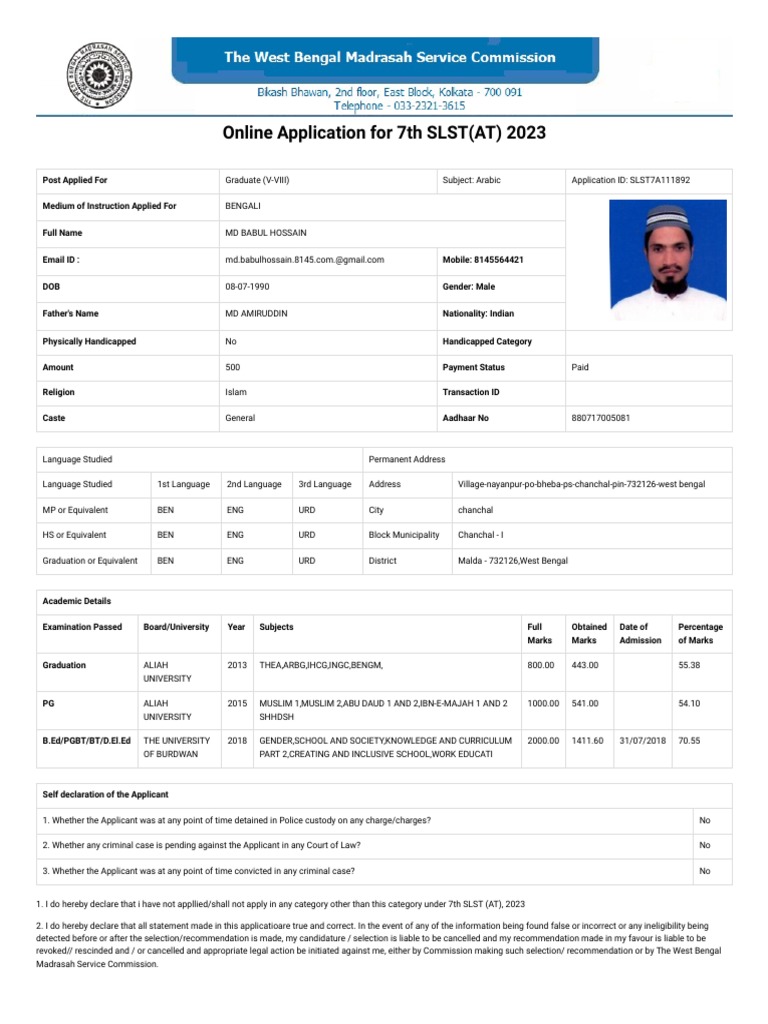 7th SLST (AT) 2023 Application Details | PDF