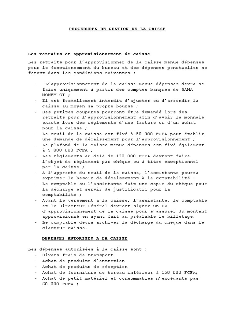 Procédure de caisse