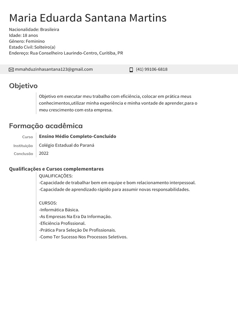 Perfil Profissional de Maria Eduarda Santana | PDF
