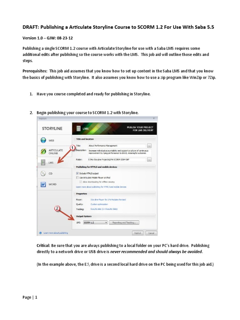 Articulate Storyline To Scorm 1 2 And Saba | PDF | Computer File.