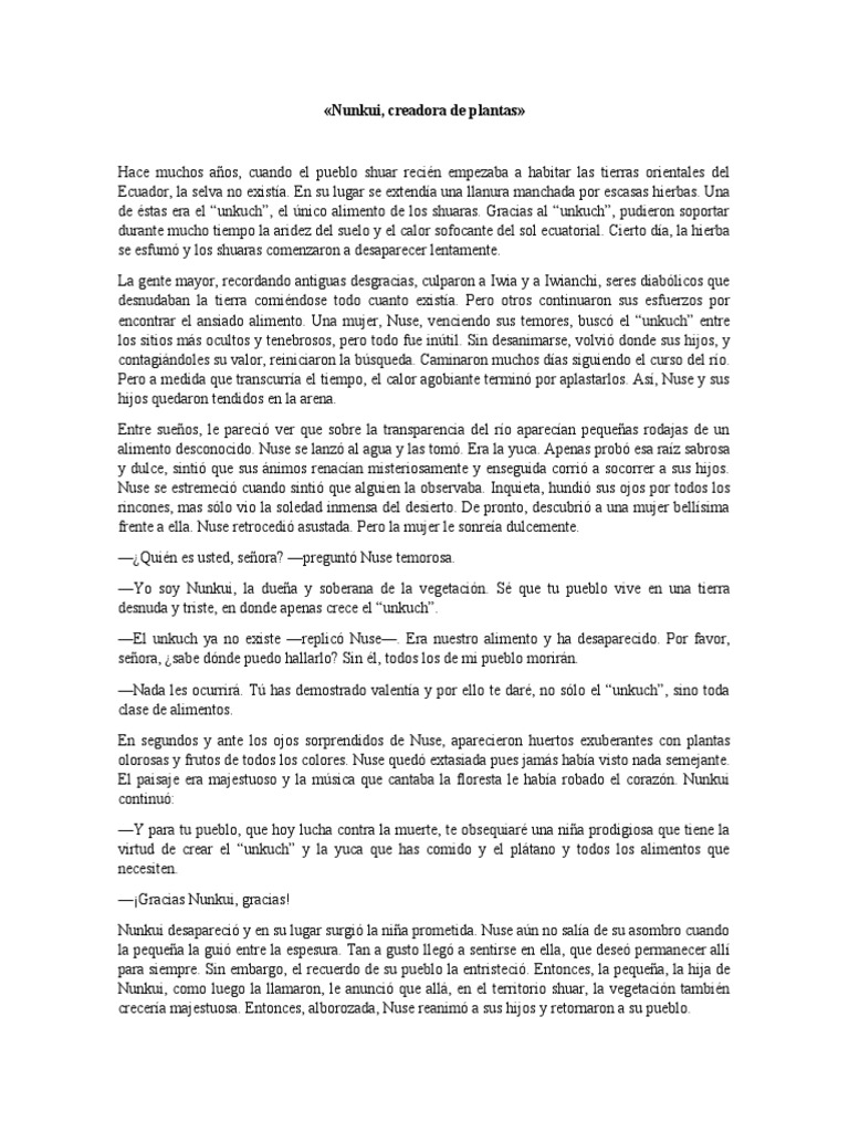 Nunkui: Creadora de Plantas Shuar | PDF | Poesía