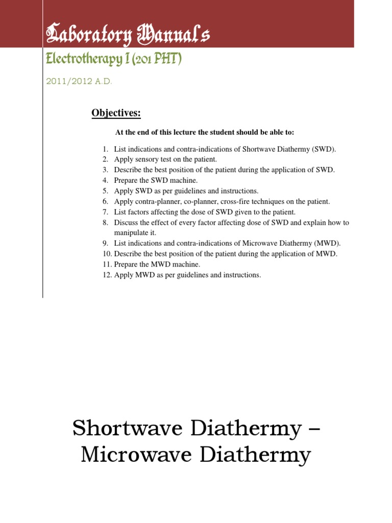 5 Lab Manuals, Shortwave Diathermy PDF Artificial Cardiac Pacemaker