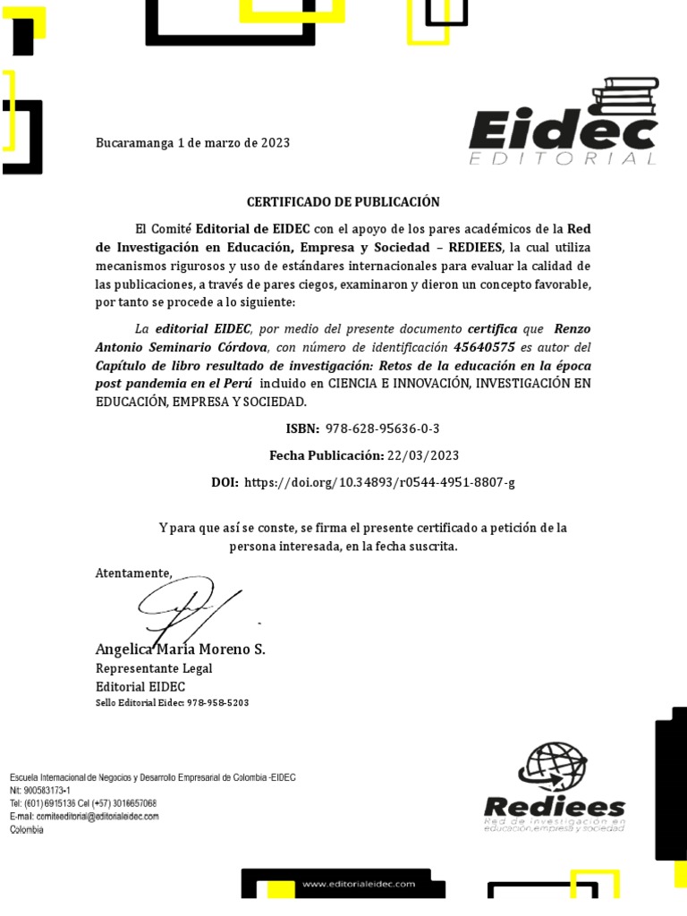 Certificado de Publicación EIDEC 2023 | PDF | Crecimiento personal y ...