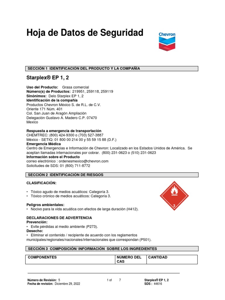 Grasa Delo Ep2 Chevron PDF Sustancias químicas Materiales