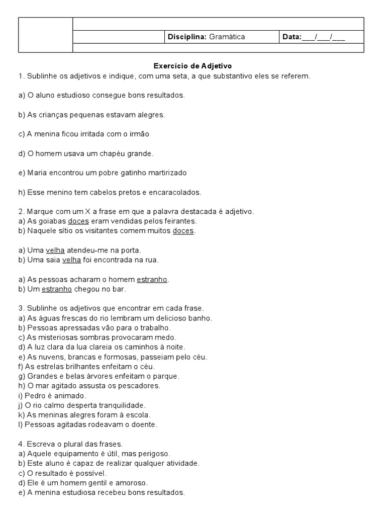 Exercícios de Adjetivos para 3º Ano | PDF | Adjetivo