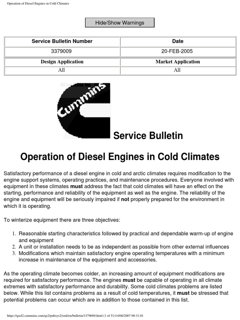Operation of Diesel Engines in Cold Climates 52P PDF