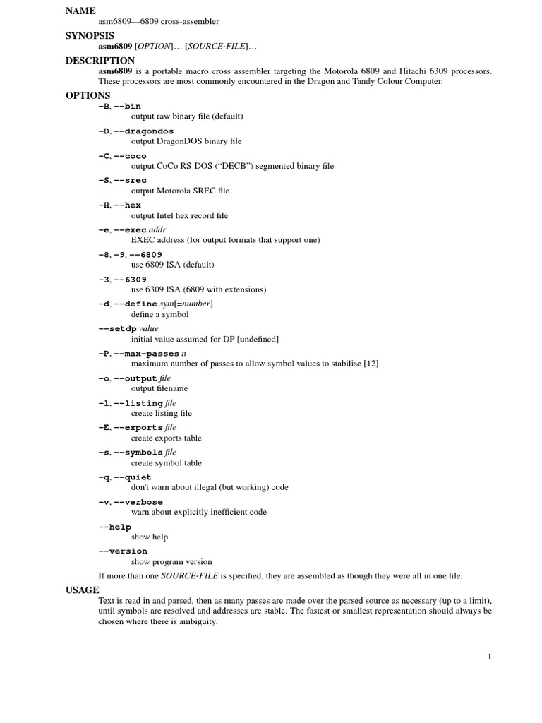 asm6809 Cross-Assembler Guide | PDF | Assembly Language | Notation