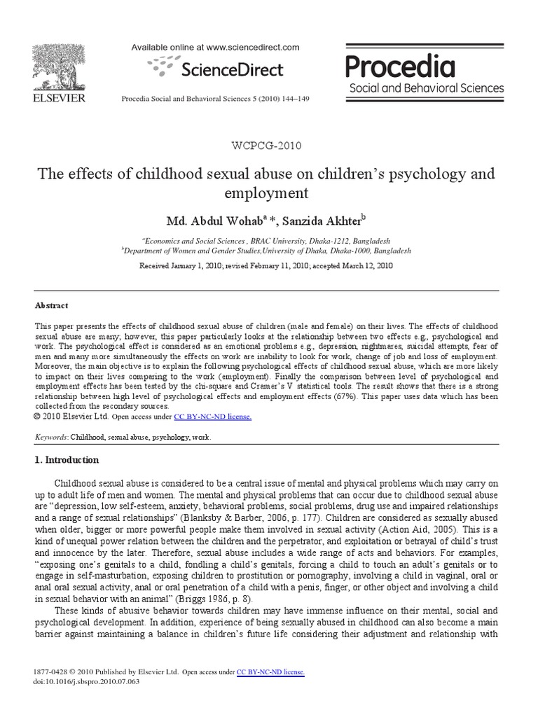 The Effects of Childhood Sexual Abuse On Children's Psychology and ...