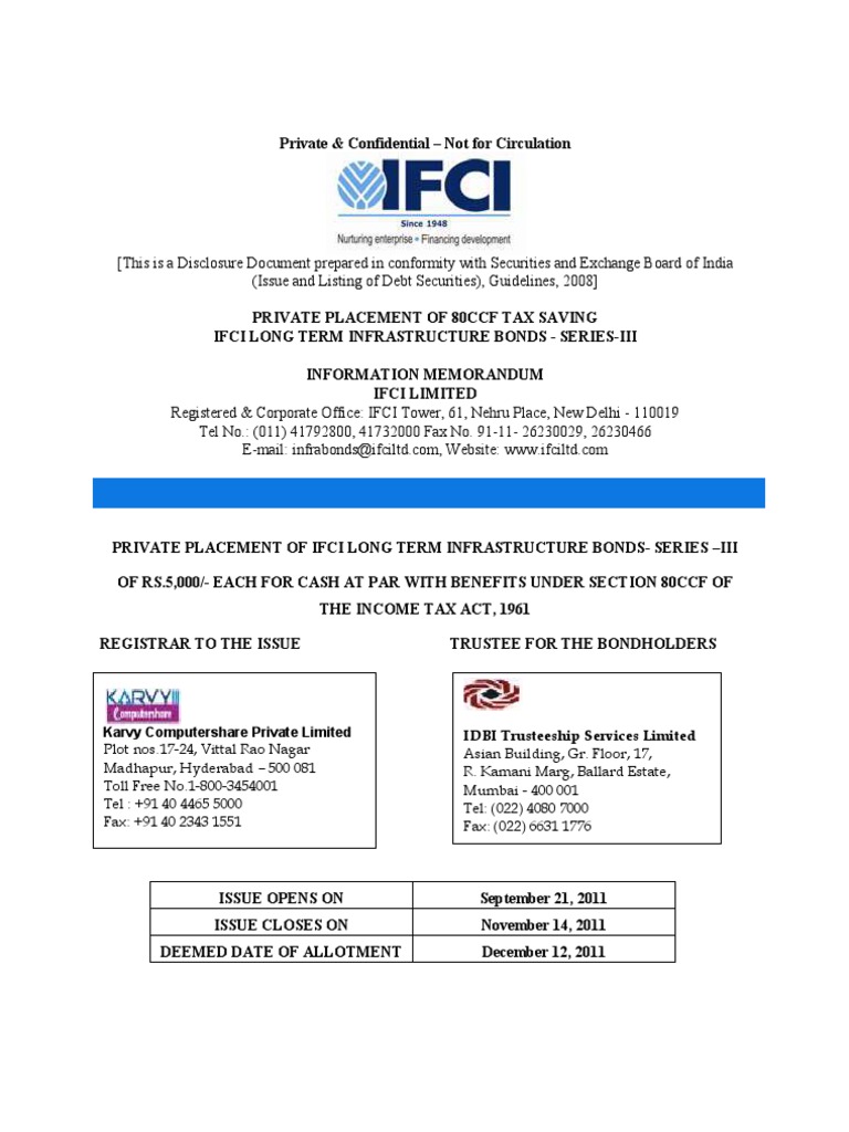 Tax Rebate 80ccf Ifci Long Term Infra Bond PDF Bonds (Finance
