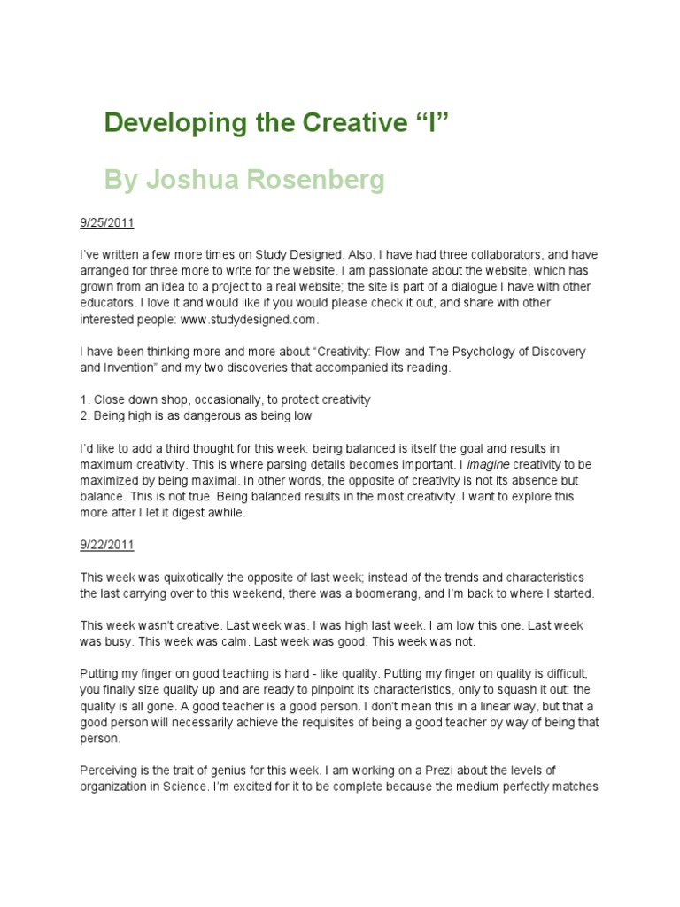 Developing The Creative "I" | PDF | Creativity | Evolution