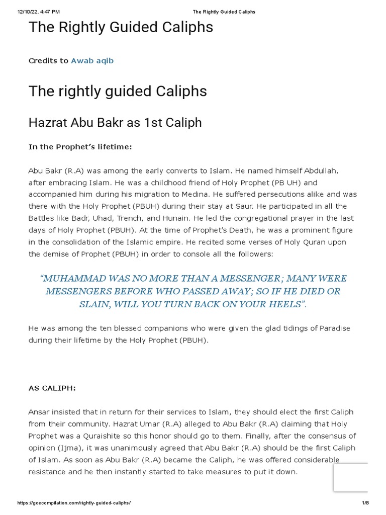 Overview of the Rightly Guided Caliphs | PDF