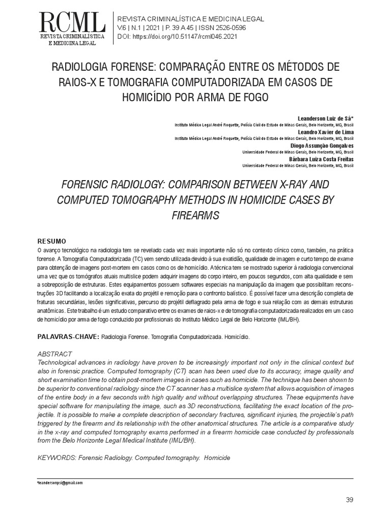 Radiologia Forense: Raio-X vs Tomografia | PDF | Radiografia | Radiologia