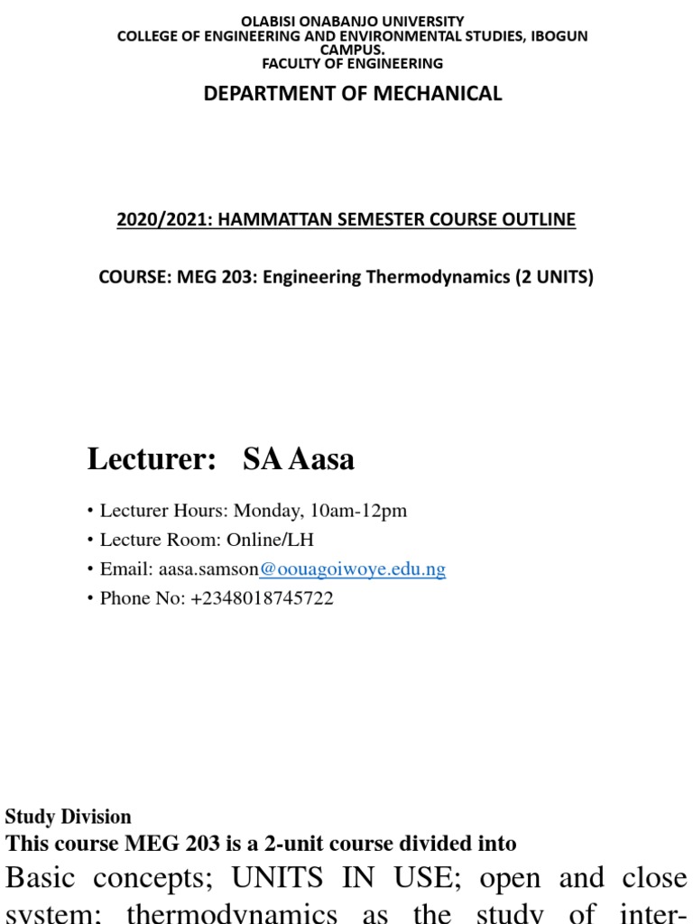MEG 203: Engineering Thermodynamics Outline | PDF | Heat ...