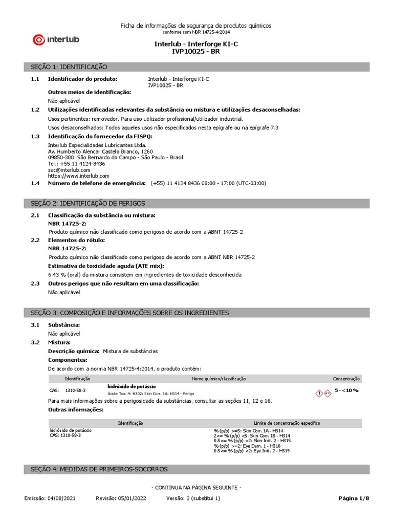 Ficha de Segurança: Interlub Interforge KI-C | PDF