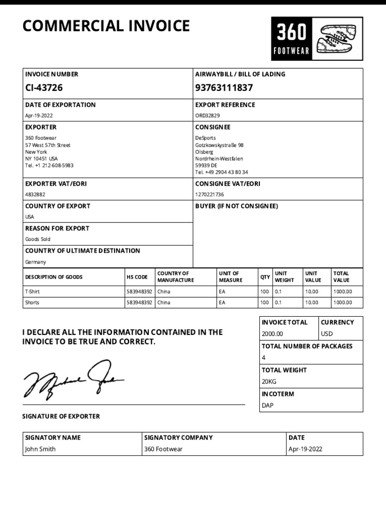 Export Commercial Invoice Sample | PDF