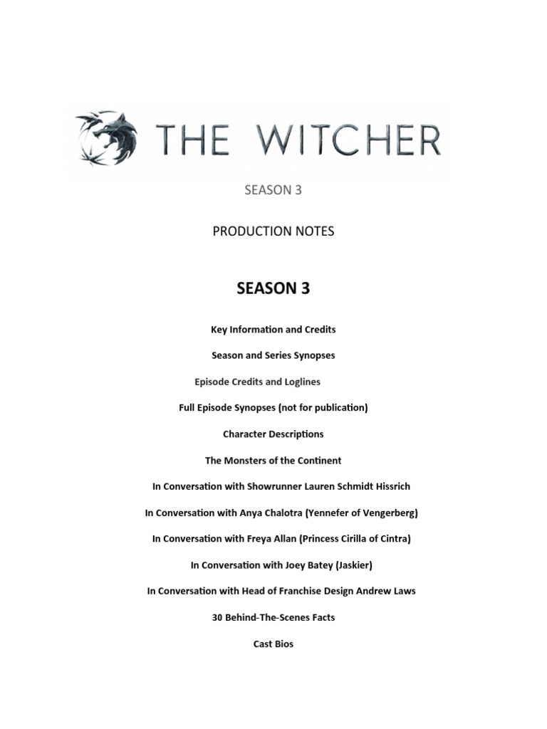 Witcher 3 Season 3 Production Notes | PDF | General Fiction