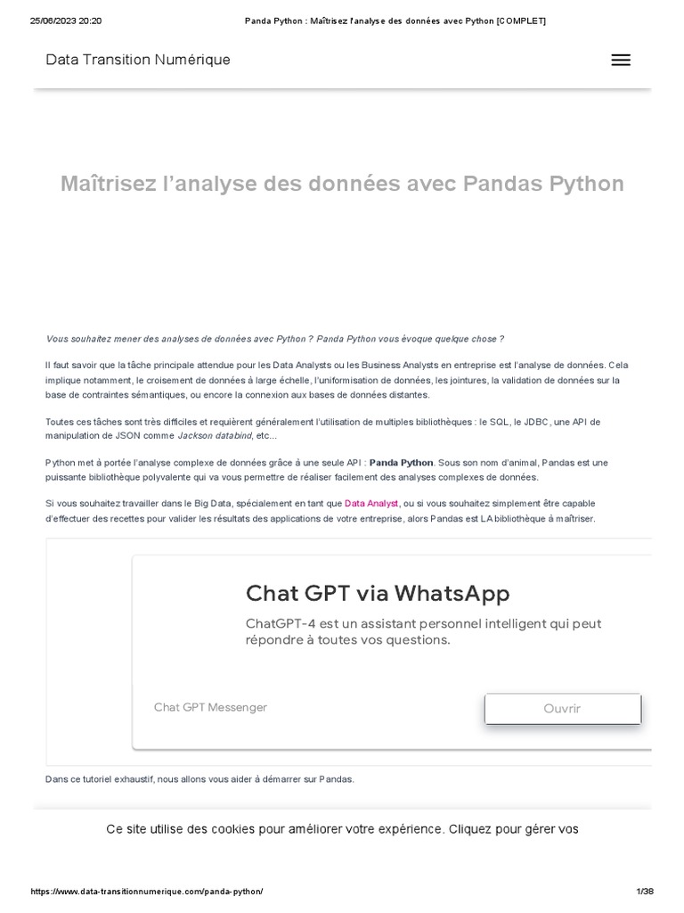 Analyse des données avec Pandas Python | PDF | Big data | Python ...