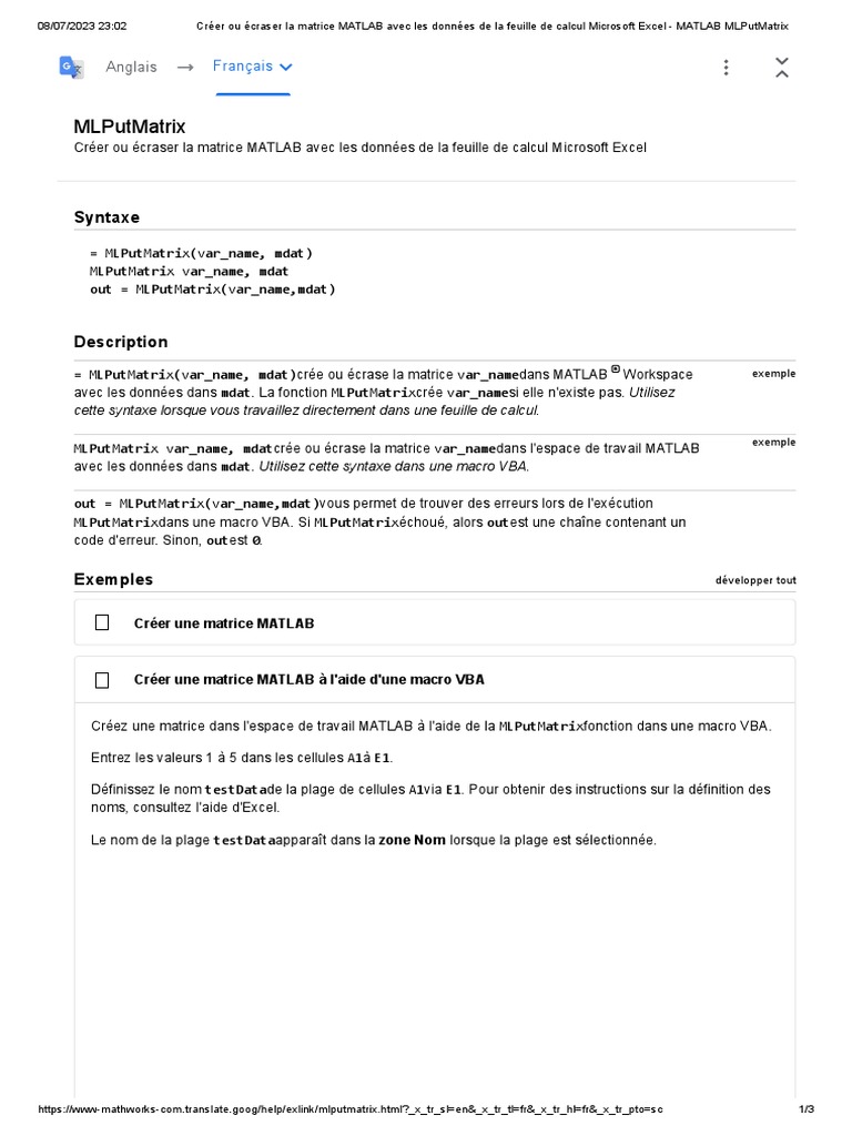Créer/Écraser Matrice MATLAB via Excel | PDF | Visual Basic for ...