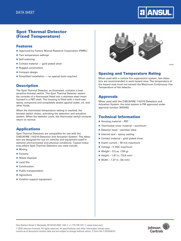 Spot Thermal Detector (Fixed Temperature) : Features | PDF | Thermostat ...