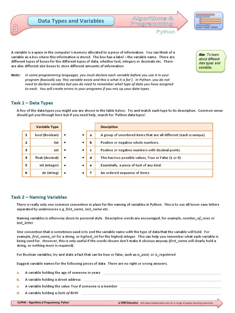 Data types and variables 4 pdf data type integer computer science 